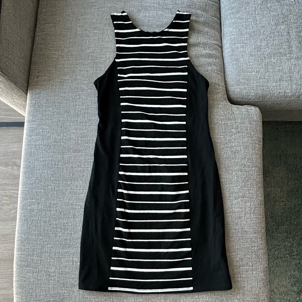 American Eagle Outfitters Black and White Striped Bodycon Dress